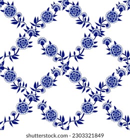 


Flores abstractas azules y blancas. Patrón de marea geométrica vectorial. Textura floral sobre fondo blanco.  Diseño de estilo chino. 
   