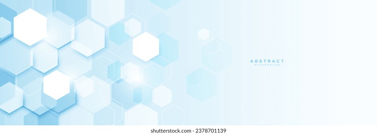 Blue and white abstract geometric hexagon background. Futuristic, digital hi-tech, Technology, Science, and Healthcare Concepts banner. Vector illustration