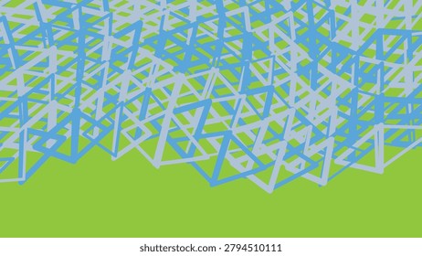 Blue and white abstract geometric shapes on green background pattern design