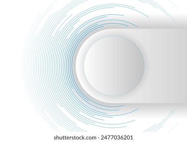 Blue white abstract geometric tech background with linear circles. Vector minimal futuristic design