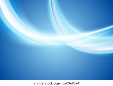 Blue white abstract glowing waves background. Vector bright wavy art design