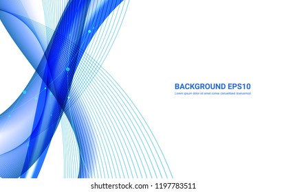 Blue and white abstract line smooth curve background. Vector illustration copy space modern design concept.