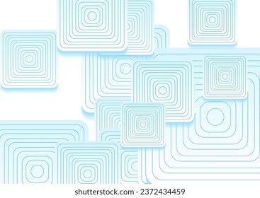 Blue white abstract minimal background with linear squares. Geometric vector design