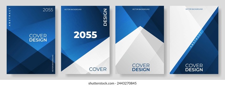 Blue and white abstract modern poster or vertical background vector set. A4 resolution polygonal elegant cover design for brochure, book, flyer, poster, background, banner, annual report presentation.