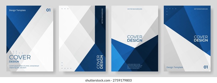 Blue and white abstract modern poster or vertical background vector set. A4 resolution polygonal elegant cover design for brochure, book, flyer, poster, background, banner, annual report presentation.