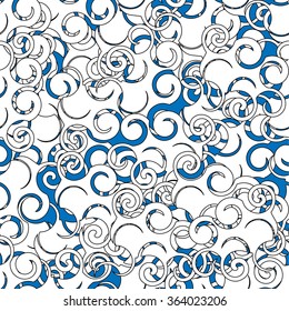 Blue and white abstract seamless pattern with swirls