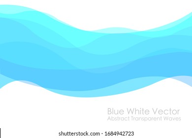 Blue White Abstract Transparent Wave. Upper Bottom Blank Space Background. Light Dark Gradient Stained Glass Wavy Cloud, Sea, Mountains, Sky. Gradual Change. Transition. Intangible Illustration Vector