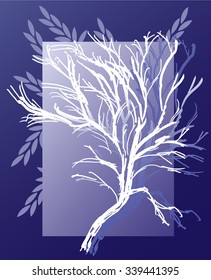 Blue and white. Abstract tree. Silhouette.