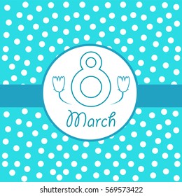 blue white abstract vector greeting card on 8 March, International Women's Day