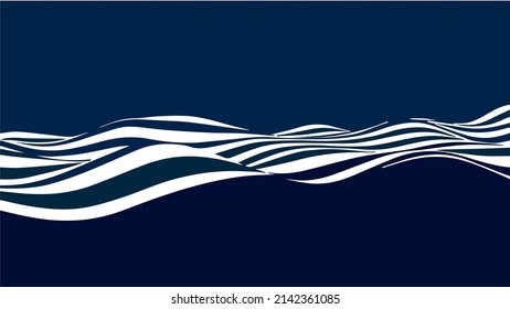 Blue and white abstract wave with distortion effect. Optical illusion. Twisted vector illustration.