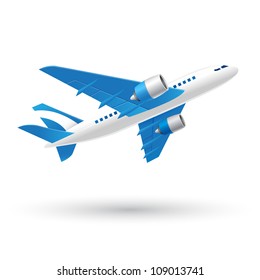 Blue and White Airplane icon