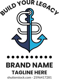 A blue and white anchor with a rope attached to it. The anchor is surrounded by a circle of dots. The text "Build Your Legacy" is written below the anchor