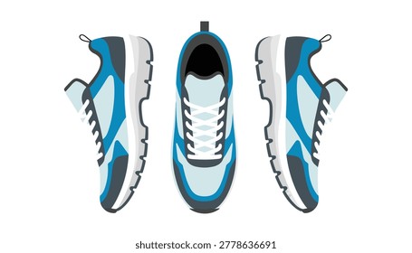 Blue and white athletic shoes from different angles sneakers blue shoes white shoes