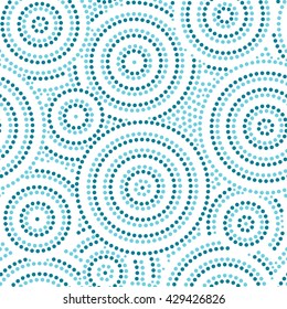 Blue and white australian aboriginal geometric art concentric circles seamless pattern, vector