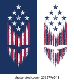 Blue and white background with abstract grunge USA flag and eagle symbol on it