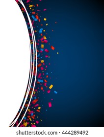 Blue and white background with color confetti. Vector paper illustration.