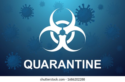Blue and white background coronavirus molecules and biological hazard warning sign. Covid-19 concept. Dangerous chinese nCoV coronavirus. Vector illustration for blog posts, news, articles.