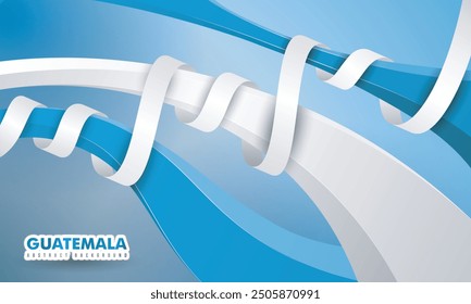 Blue white background design with waving blue white in 3d shapes and wrapped with white ribbon. Good template for guatemala national day design