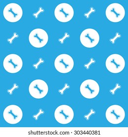 Blue and white background with dog bones pattern.