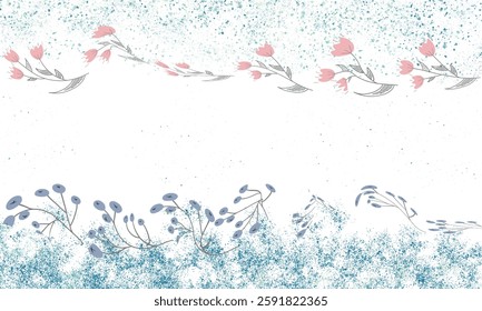 A blue and white background with flowers and a white line