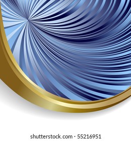 Blue and white background with gold wave.