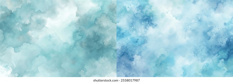 The blue and white background of the image is a beautiful representation of the ocean. The brush strokes and splatters of paint give the impression of waves crashing against the shore