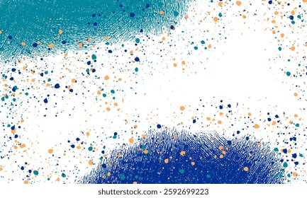 A blue and white background with a lot of blue and orange dots