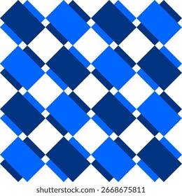 blue, white background with rectangular block repeat seamless style design for fabric printing, traditionally fabric print pattern, pink border line, brick wall, Diagonal angle, diamond overlap