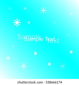 Blue and white background with snow flake graphic. Greeting background with sample text and flat snow flex with gradient background.