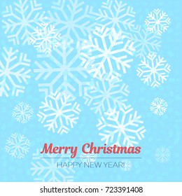 Blue and white background with snowflakes. Vector illustration for Christmas and New Year.