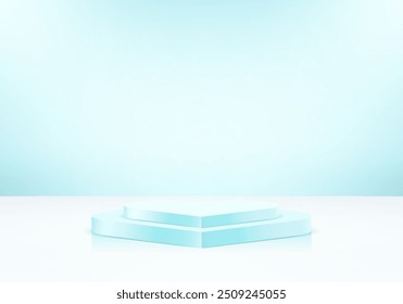 Blue and white background vector 3d with heart shape podium. Valentine platforms mockup product display presentation. Valentine 3D background. Space for selling products on the website.