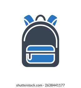 A blue and white backpack icon with a front pocket.