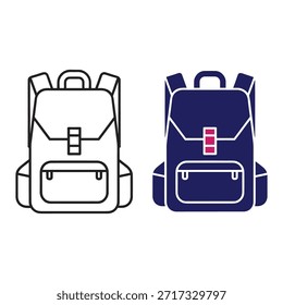 Mochila azul e branca com escola rosa