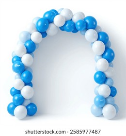 Blue and white balloon arch isolated on a  white background. Vector illustration.