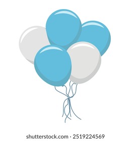 Blue and White Balloons Flat Vector. Festive Illustration Isolated on White Background. Birthday Decoration. It's a Boy! Gender Reveal.