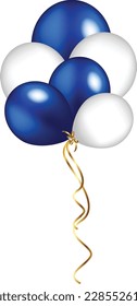Blue and white balloons flying up, realistic vector