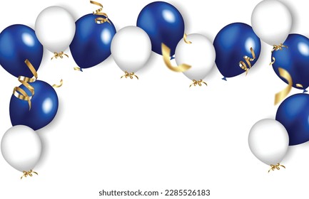 Globos azules y blancos volando, vector realista