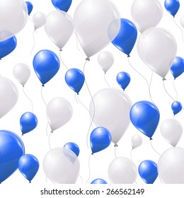 Blue and white balloons on white background