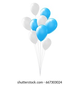 Globos azules y blancos sobre fondo blanco. globos brillantes