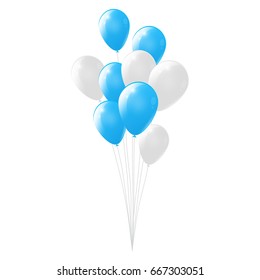 Blue and white balloons on white background. glossy balloons