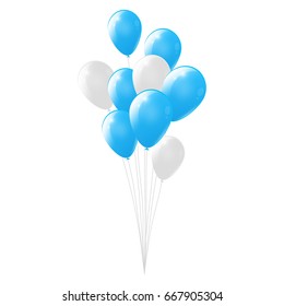 Blue and white balloons on white background. glossy balloons