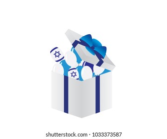 Blue and white balloons in a slightly open gift box