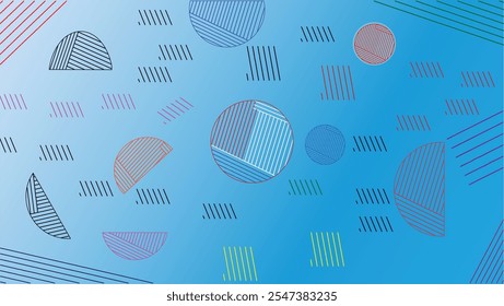 Blue and white Bauhaus Seamless Pattern, merry christmas horizontal banner with line shapes and forms, horizontal banner and background.