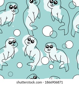 blue and white beautiful sweet seal seamless pattern. Good for textile, wrapping, wallpapers, etc. Red christmas background with snowflakes .Vector illustration.