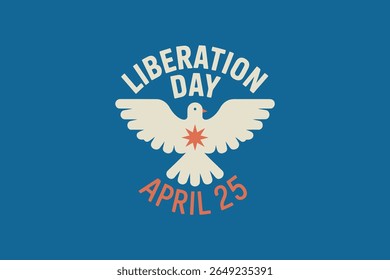 Blue and white bird with outstretched wings illustration for april 25 liberation day celebration badge design