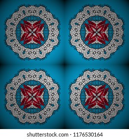 Blue, white and black colors with colored ornament mandala, based on ancient greek and islamic ornaments. For wedding invitation, book cover or flyer.