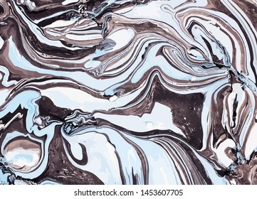 Blue, white and black marble texture. Gray vector decorative acrylic background. Ink marble illustration. Abstract beautiful painting. Marble paper texture. Creative liquid surface effect. 