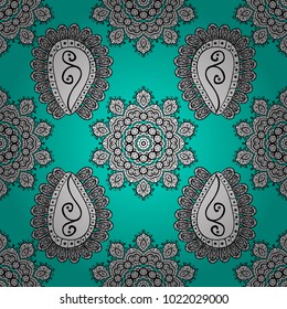 Blue, white and black round texture in Vector illustration. Floral ornament seamless pattern.