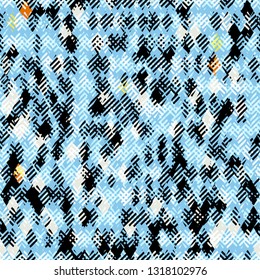 Blue, white, black seamless texture with herringbone pattern
