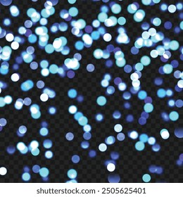 Blue and white bokeh lights on dark background, creating tranquility. Vector illustration